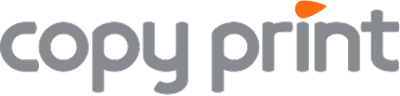 Logo von copy print mit grauem Schriftzug und orangem Akzent
