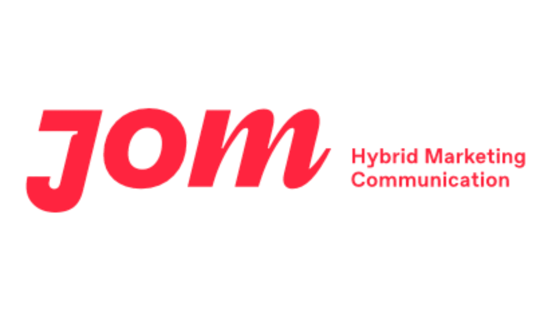 Logo der JOM Group mit rotem Schriftzug und Zusatz Hybrid Marketing Communication