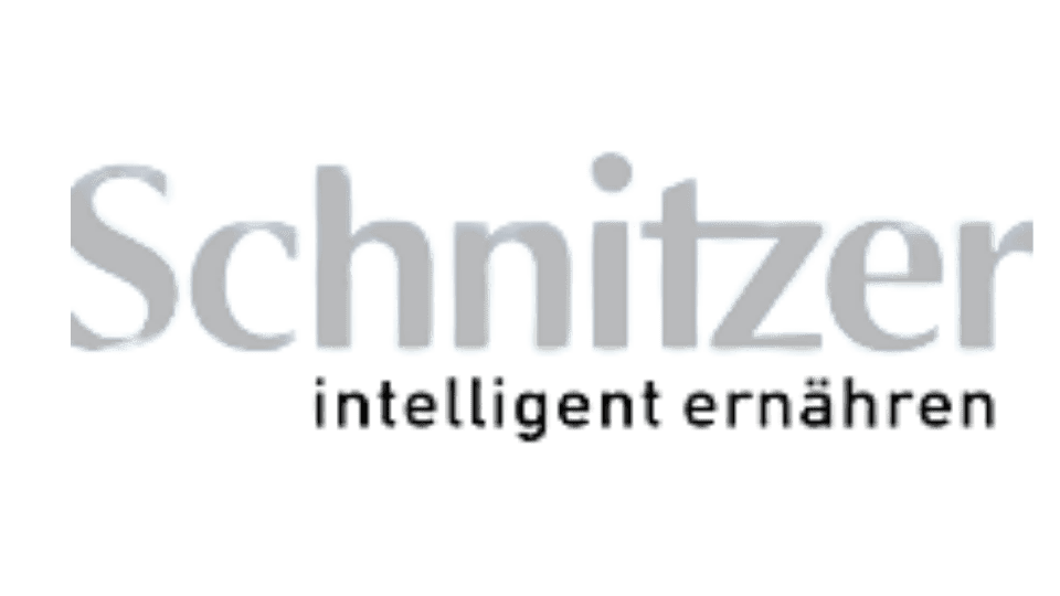 Logo von Schnitzer mit grauem Schriftzug und Zusatz intelligent ernähren